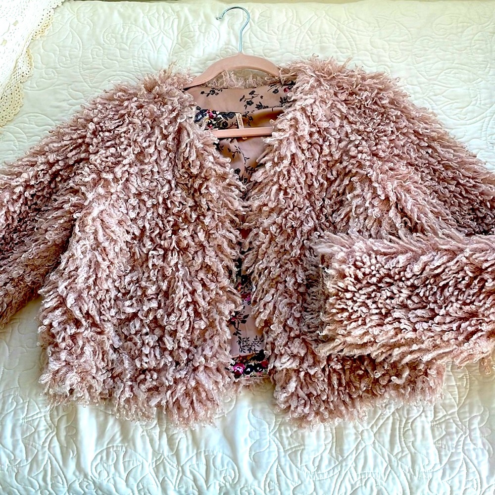 Free People pink fuzzy crop jacket